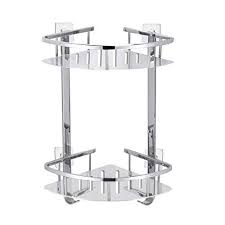 Foccoe No Drilling Bathroom Corner Shelves Stainless Steel 2 Tier Shower Shelf Caddy Adhesive Storage Bask Shower Shelves Shower Storage Bathroom Corner Shelf