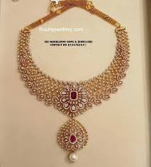 18 Carat Gold Necklace Studded With Diamonds And Rubies By Sri Mahalaxmi Gems Diamond Wedding Jewelry Gold Jewellery Design Necklaces Bridal Diamond Jewellery