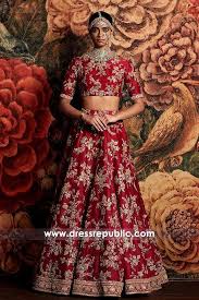 Dr14824 Sabyasachi Red Bridal Lehenga 2018 London Manchester Birmingham Bridal Lehenga Red Indian Bridal Dress Gothic Wedding Dress Traditional indian weddings are a grand affair and involves lavish preparations. bridal lehenga red indian bridal dress