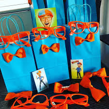 Blippi Theme Goody Bags Orange Glasses And Ribbon Bow Ties For The Kiddos 3rd Birthday Parties 2nd Birthday Parties Boy Birthday Parties