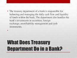 Treasury departments at banks are also in charge of maintaining a certain portion of their portfolio in highly liquid government securities. Treasury Management In Bank