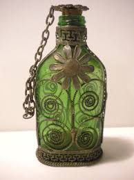 Vintage Mini Emerald Green Glass Bottle