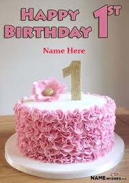Check spelling or type a new query. Pink Rosette 1st Happy Birthday Cake With Name Edit For Baby