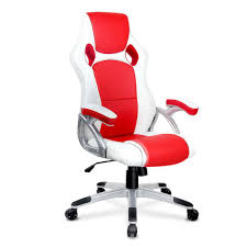Pu Leather Sporty Padded Gas Lift Swivel Armrest Racing Office Chair White Red Office Chair Leather Office Chair Cheap Office Chairs