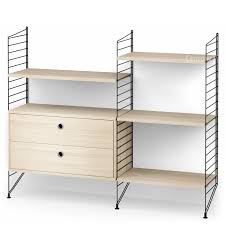 In den 4 schubladen des aus schwarzem kunststoff und verchromten stahl gefertigtem rollregal finden allerlei arbeitsutensilien ihren platz. String System Floor Shelf With Drawers Black Ash Veneer By Kajsa Nisse Strinning 1949 Designer Furniture By Smow Com