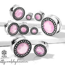Pink Glass Crystal In Antique Silver Screw Fit Flesh Tunnel