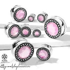 pink glass crystal in antique silver screw fit flesh tunnel