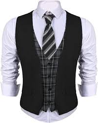 Coofandy Men S Dress Suit Layered Vest V Neck Plaid Patchwork Wedding Waistcoat Black Small At Amazon M Business Suit Vest Dress Suits For Men Mens Suit Vest