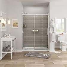 American Standard Passage 60 In X 72 In Right Drain 4 Piece Glue Up Alcove Shower Wall Shelf Door And Base Kit In Gray Subway Tile P2739rho 376 The Home D Shower Wall Bathrooms