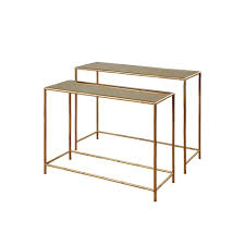 Set Of 2 Nesting Console Tables Bamboo Design In Antique Gold Finish With Mirror Insert Table Tops Sf22239 Shopac Coffee Table Chair Side Table Bamboo Design