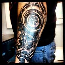 Black And Grey Car Parts Tattoo On Left Sleeve Sleeve Tattoos Girls With Sleeve Tattoos Truck Tattoo