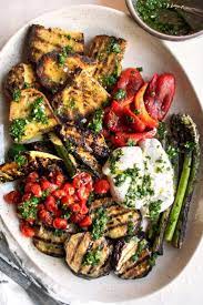 Grilled Vegetables With Chimichurri Burrata The Original Dish Recipe Grilled Vegetables Vegetarian Recipes Recipes
