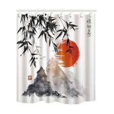 Kotom Traditional Japan Japanese Mount Fuji Ink Painting Sumi E Shower Curtains Bamboo Trees Sun And Mountains Fabric Buy Online In Belize At Belize Desertcart Com Productid 55646682