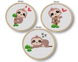 With over 200 designs, you'll find something here that is perfect for your next cross stitch project. Cross Stitch Heart On Twitter Excited To Share This Item From My Etsy Shop Set Of 3 Sloth Counted Cross Stitch Download Pdf Pattern Sleepy Sloth On The Branch Tree Modern Cross