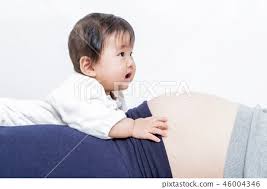 Mother Rides On Her Pregnant Big Belly Baby Stock Photo 46004346 Pixta