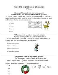5th Grade Twas The Night Before Christmas Math Activity Christmas Math Activities Christmas Math Math Activities