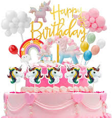 Ulikey Tortendeko Einhorn Geburtstag Torte Topper Kuchen Deko Kuchen Regenbogen Happy Birthday Girlande Bal Happy Birthday Girlande Tortendekoration Tortendeko