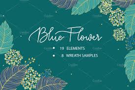 Blue And Gold Flower Set In 2020 Gold Flowers Floral Sets Graphic Design Portfolio