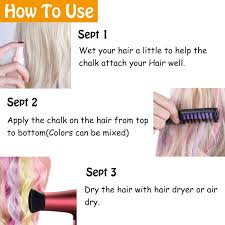 Then use this hair chalk with comb applicator through the hairbrush comb where you exactly want to apply color. Buy Msdada Hair Chalk For Girls Kids New Hair Chalk Comb Temporary Bright Hair Chalks Color Combs Spray Dye Set With 4 Pcs Colored Clip In Hair Extensions Birthday Gifts Toys For 6 8 10 Years