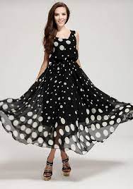 Black Polka Dot Round Neck Chiffon Maxi Dress Black Chiffon Maxi Dress Polka Dot Maxi Dresses Polka Dot Dress