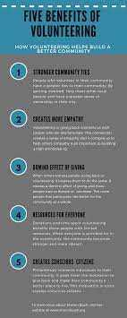 Giving back to the place you call home helps to unite the community and bridge some of the social, economic and political gaps. Five Benefits To Volunteering Philanthropy Volunteer Philanthropist
