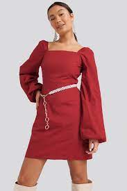 … curve square neck 3/4 sleeve knee. Square Neck Balloon Sleeve Dress Red Na Kd Com