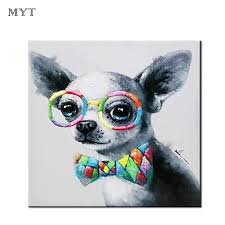 Handpainted Abstract Animal Cute Dog Wearing Glasses Oil Painting On Canvas Modern Abstract Home Decor Wall Art Picture Handmade Dog Paintings Dog Pop Art Animal Paintings