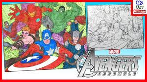 Colors only appear on special color wonder paper. Entire Team Of Avengers Assemble Coloring Book With Stickers Crayola Youtube