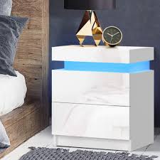 Comes in durable gloss white finish. Shop Artiss Bedside Tables Side Table Drawers Rgb Led High Gloss Nightstand White By Artiss