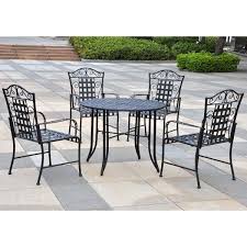 International Caravan Mandalay 5 Piece Wrought Iron Round Patio Set 3454 493 Wrought Iron Patio Set Patio Dining Set Patio Furniture Sets