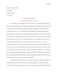 Drafting helps us get our thoughts on the page, allowing us to see what we know and don't know. Essay 1 Ad Analysis Rough Draft The Hyundai Hubrid Hype