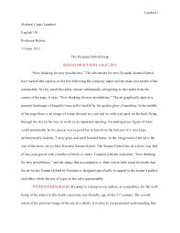 It's in a rough, rough draft right now. Essay 1 Ad Analysis Rough Draft The Hyundai Hubrid Hype