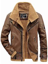 Men S Somple Motorcycle Leather Jacket Coffee Leather Jacket Men Faux Fur Coat Men Shirt Jacket Men