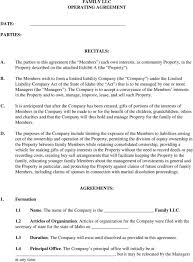 Complex entity with increased protections. Family Llc Operating Agreement Recitals Pdf Free Download