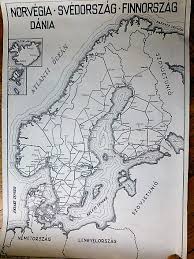 Denmark, finland, iceland, norway, sweden. Norvegia Svedorszag Finnorszag Dania Vasut Terkep 1949 Oregpenz