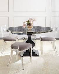 Interlude Home Vivian Inlay Dining Table Nessy Acrylic Dining Chair Acrylic Dining Chairs Luxury Dining Room Marble Top Dining Table