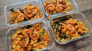 Recipe photo may include foods and ingredients that are not a part of this recipe and not included in the nutrition analysis. Healthy Shrimp Protein Pasta Meal Prep Bowl Recipe
