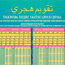 Kalender islam (hijriyah) tahun 2016 m. Takwim 1437h Rasmi Jakim
