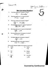Answers appear after the final question. Mole Calculation Worksheet Scanned By Camscanner Scanned By Camscanner Course Hero