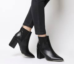 Office Amazing Block Heel Point Ankle Boots Black Gold Hardware Ankle Boots