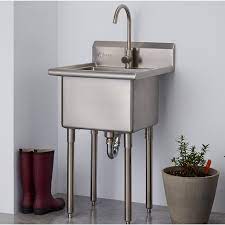 With its heavy duty sanitation sink basin, along with its included faucet, plumbing kit and limited lifetime guarantee, this laundry work center is the ideal solution for your cleaning, sanitizing, washing and drying needs. Trinity 21 5 L X 24 W Free Standing Laundry Sink With Faucet Reviews Wayfair