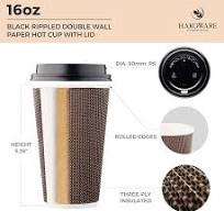 [85 SET]Harvest Pack 16 oz Disposable Coffee Cups, Insulated Ripple Double-Walled Paper Cups with Lids, Brown Geometric, Drinking Cups for Tea Hot ...
