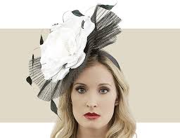 Georgina White & Black Fascinator Hat with Sinamay Trim
