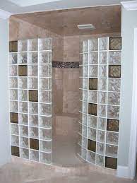 Pin By Danyelle George On Bathroom Ideas Showers Without Doors Glass Block Shower Colored Glass Block