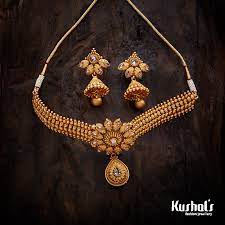 Trendy Antique Necklace Studded With White Stones And Plated With Gold Polish Kus Antique Bridal Jewelry Bridal Gold Jewellery Designs Gold Fashion Necklace