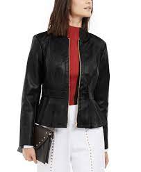 I N C Faux Leather Peplum Jacket Created For Macy S Deep Black Blazer Jackets For Women International Concepts Clothing Leather Peplum