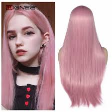 Wignee Rosa Lange Gerade Haar Synthetische Perücke Für Frauen Cosplay  Perücke Rosa Mitte PartDaily/Partei Hitzebeständige Glueless Haar perücken 