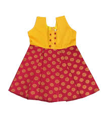 Pattu Pavadai New Born Baby Girl S Banarasi Frock Yellow And Red 3 Months To 1 Year Pattupavadai Lehengach Girls Frock Design Kids Frocks Frocks For Girls