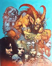 Demon with horns over skulls - Simon Bisley Gallery.com