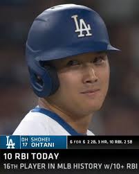 UNREAL statline from Shohei Ohtani in a historic MLB performance 🔥 Ohtani  drove in 10 of the Los Angeles Dodgers' 20 runs vs. the Marlins 💪